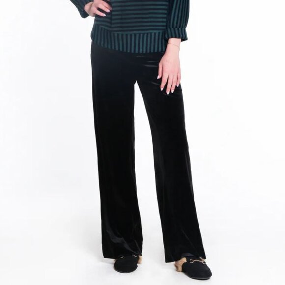Tru Luxe Women's Black Wide Leg Velvet 5 Pocket Pant size 4 - Picture 1 of 9